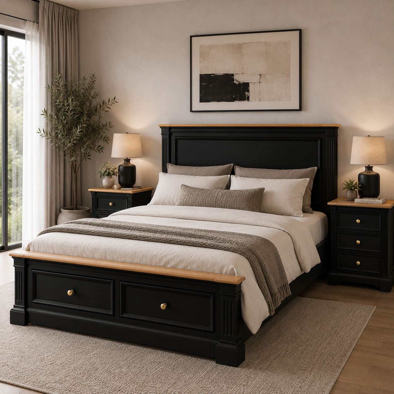 Hampton Deluxe Two Tone Storage Bed – Black & Natural