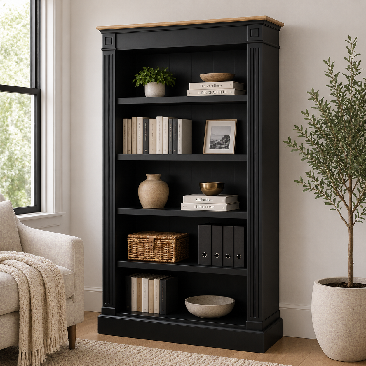 Hampton Deluxe Two Tone Bookcase – Black & Natural