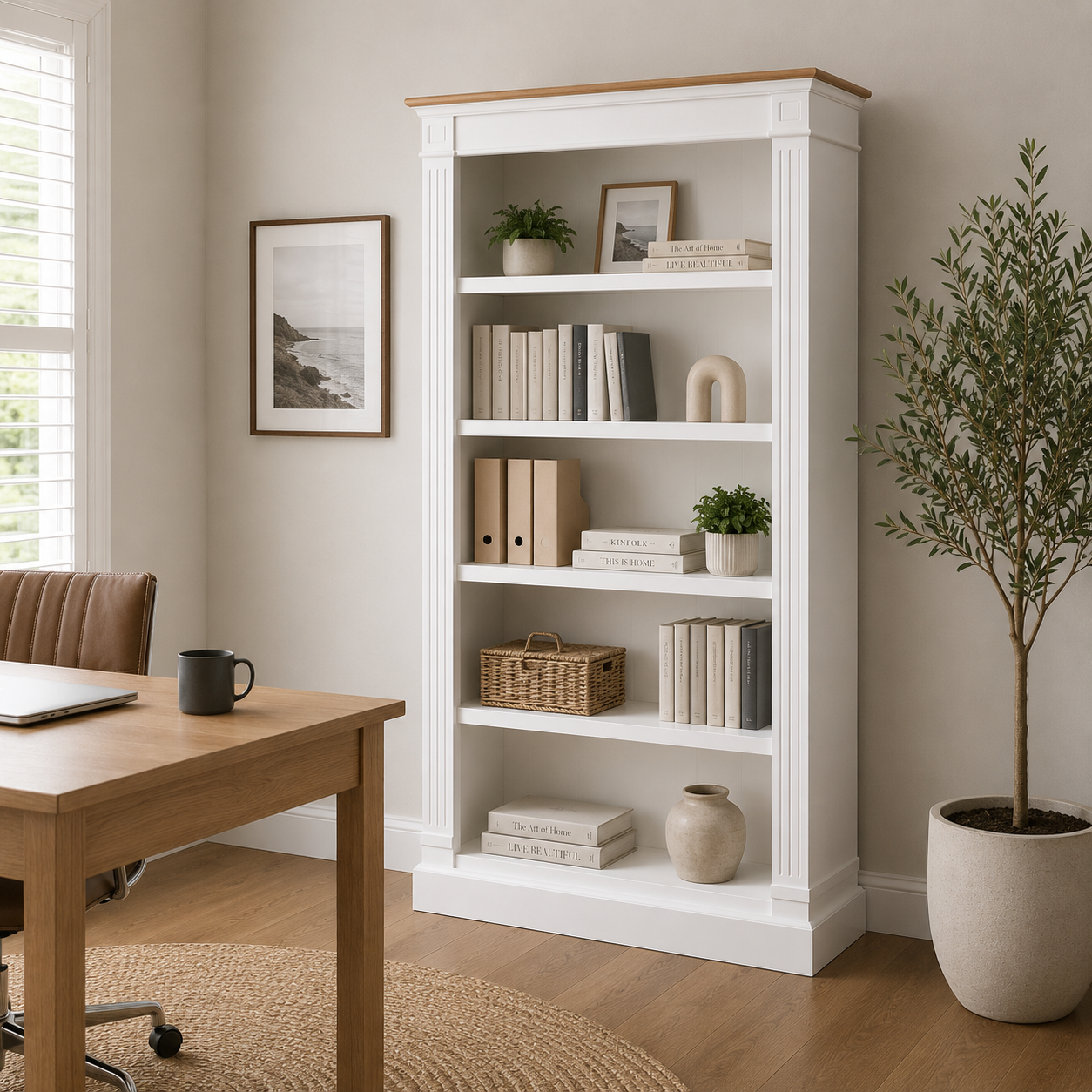 Hampton Deluxe Two Tone Bookcase – White & Natural