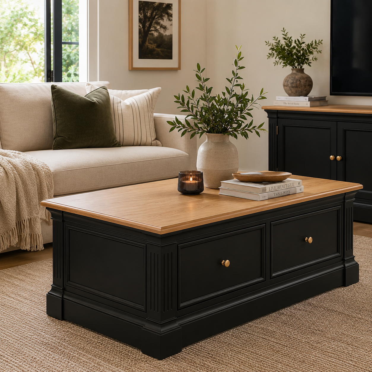 Hampton Deluxe Two Tone Coffee Table – Black & Natural