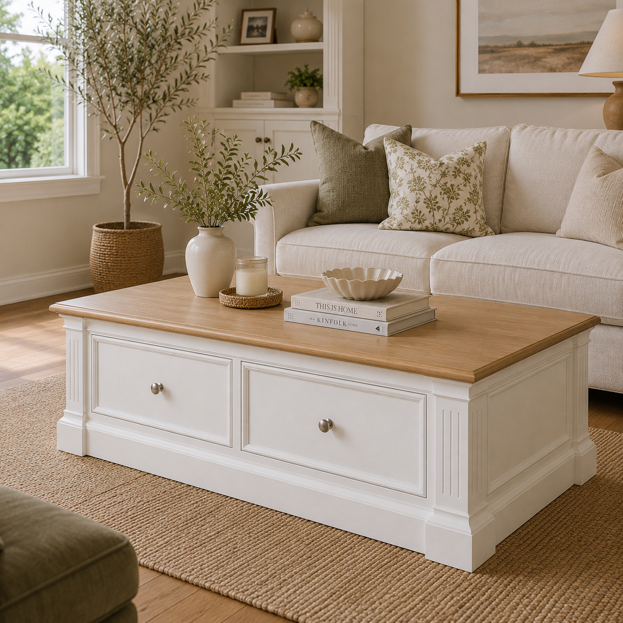 Hampton Deluxe Two Tone Coffee Table – White & Natural
