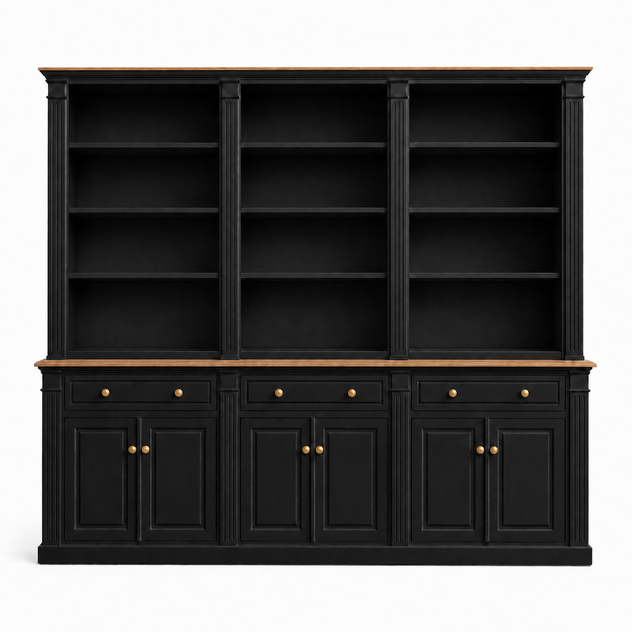 Hampton Deluxe Two Tone Library Bookcase – Black & Natural – 300cm