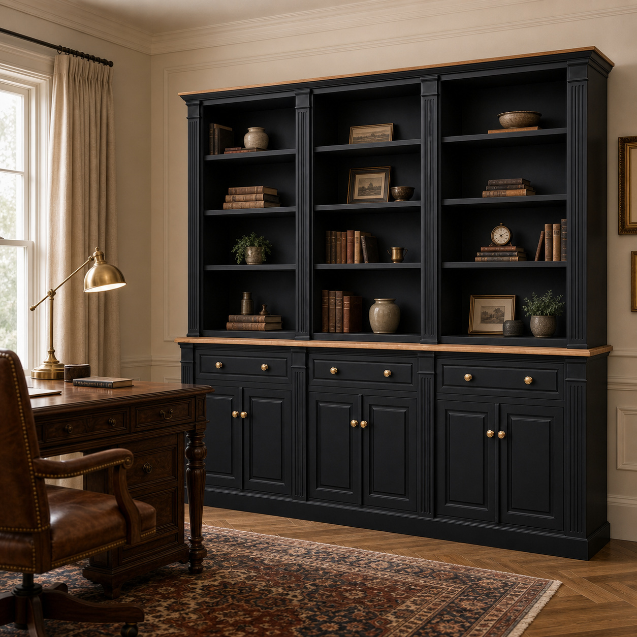 Hampton Deluxe Two Tone Library Bookcase – Black & Natural – 300cm