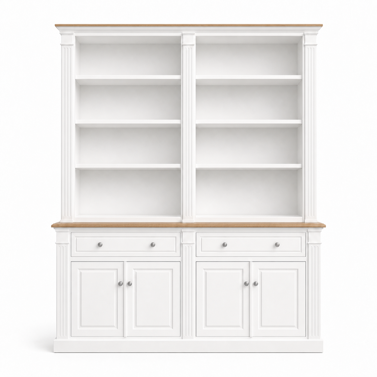 Hampton Deluxe Two Tone Library Bookcase – White & Natural – 200cm