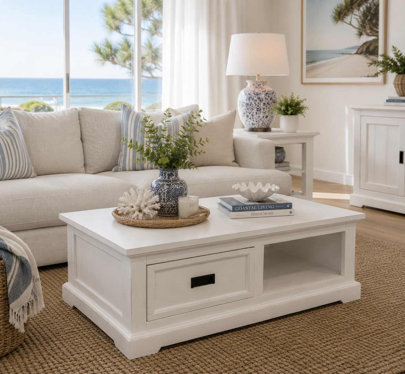 Hampton Coastal Coffee Table - White