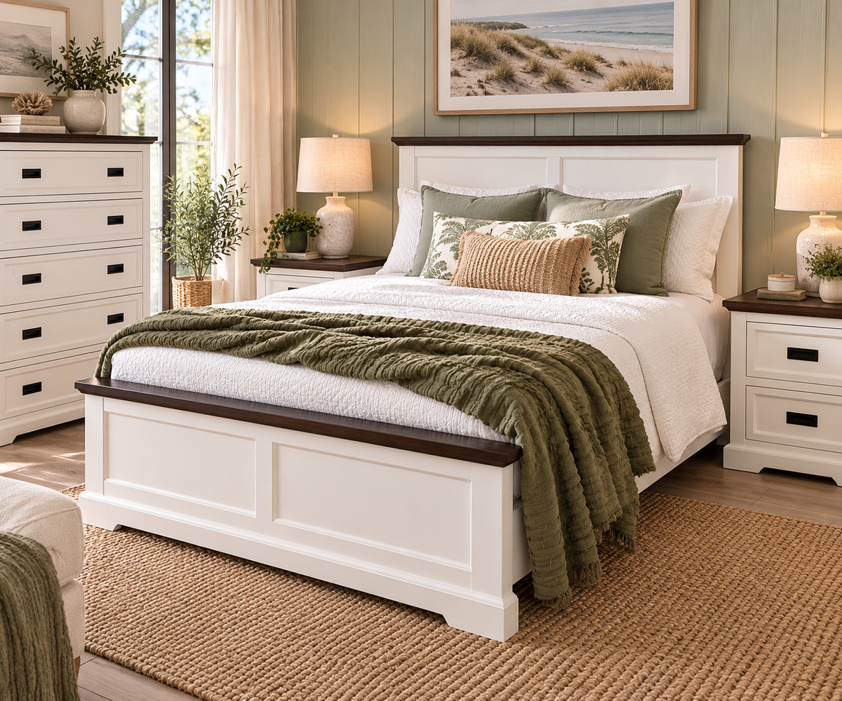 Hampton Coastal Two-Tone Bed - White & Walnut