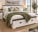 Hampton Coastal Two-Tone Bed with Storage Drawers - White & Walnut