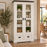 Hampton Coastal Two-Tone Display Cabinet - White & Walnut