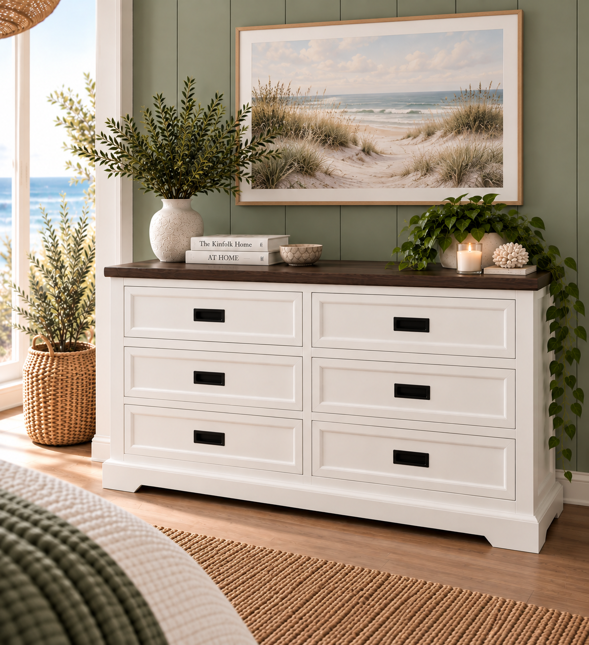 Hampton Coastal Two-Tone Dresser - White & Walnut
