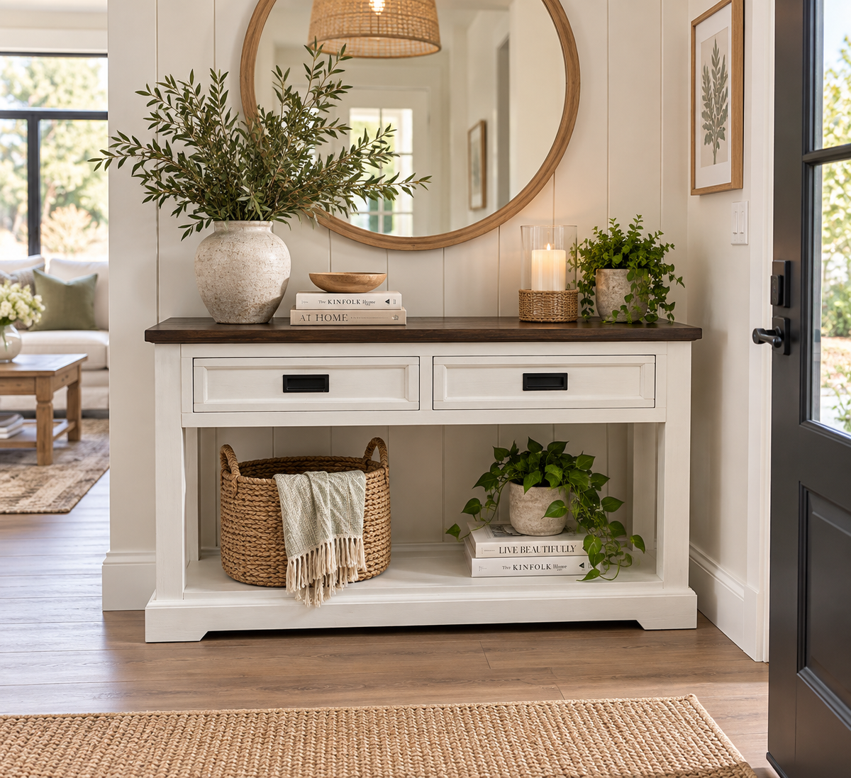 Hampton Coastal Two-Tone Hallstand - White & Walnut