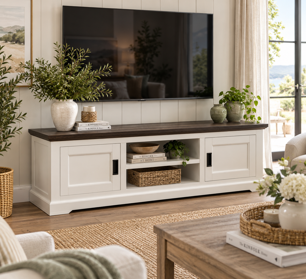 Hampton Coastal Two-Tone TV Unit 1700mm - White & Walnut