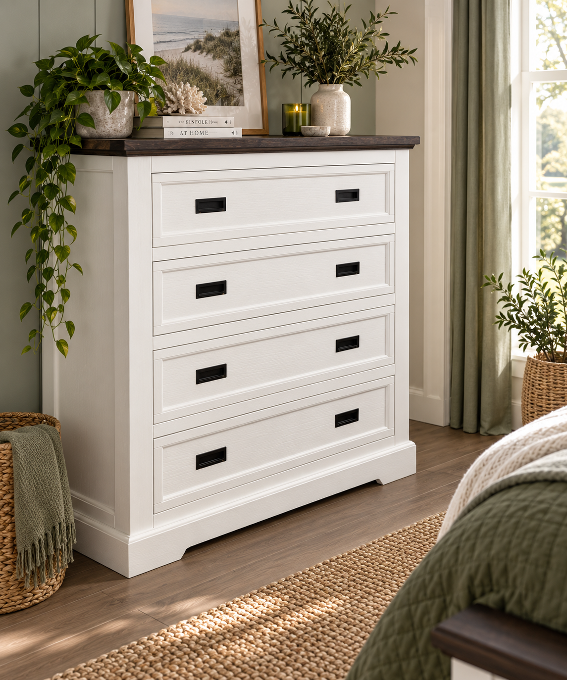Hampton Coastal Two-Tone Tallboy - White & Walnut