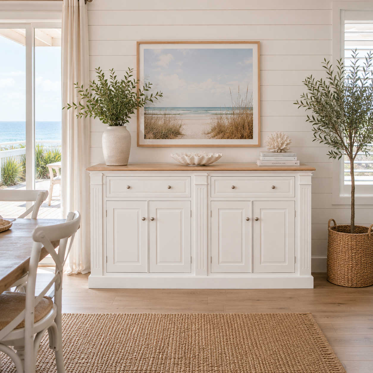 Hampton Deluxe Two Tone 180cm Buffet – White & Natural