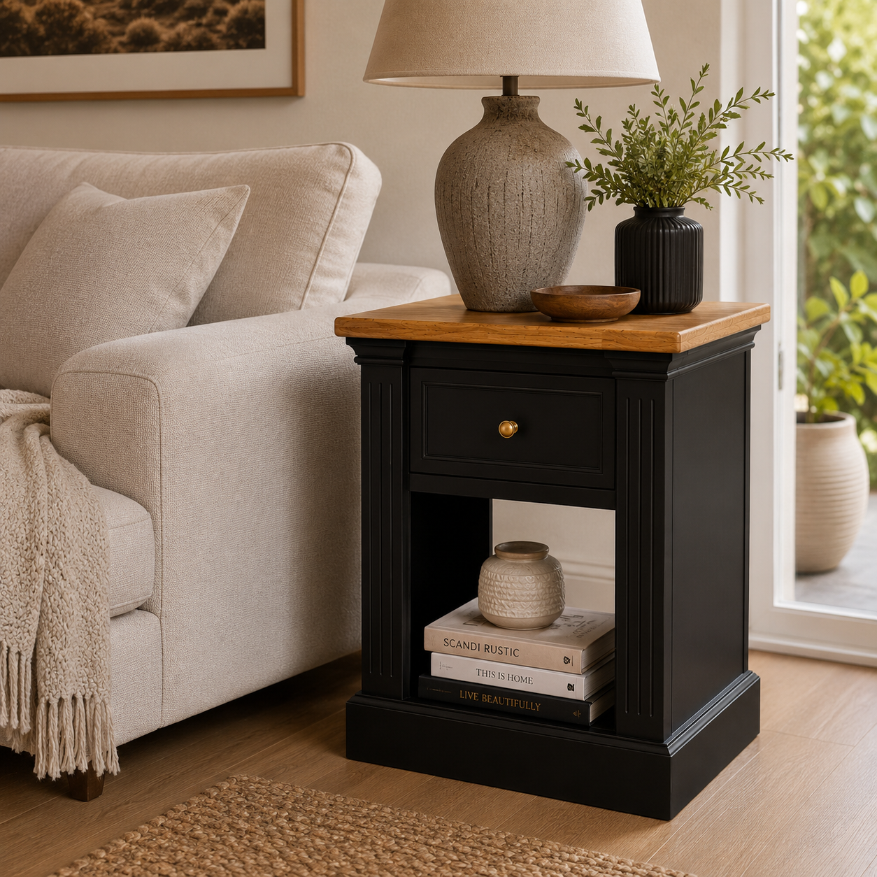 Hampton Deluxe Two Tone Side Table – Black & Natural