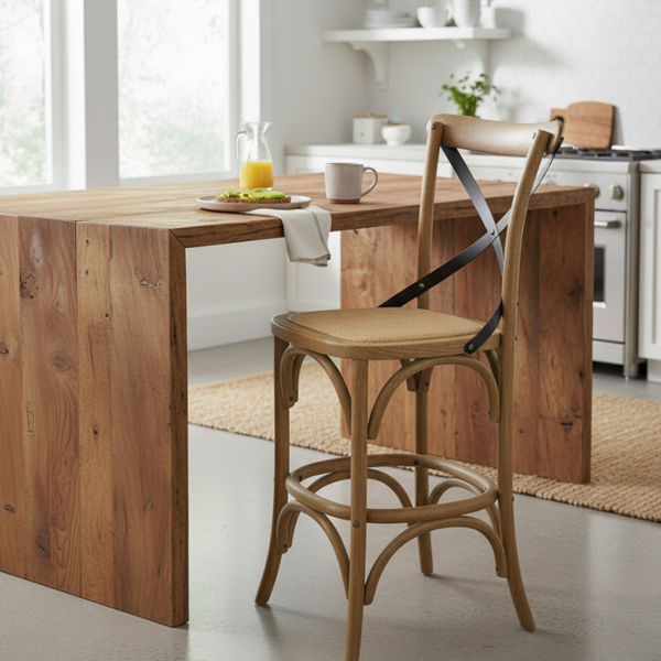 Industrial Crossback Counter Chair - Natural