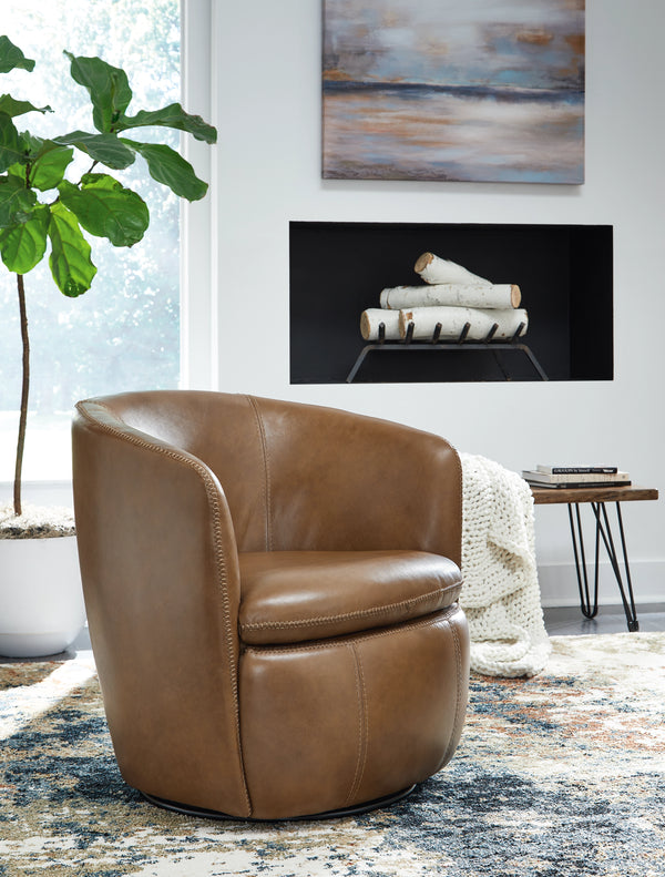 Kierreys Leather Swivel Chair Caramel