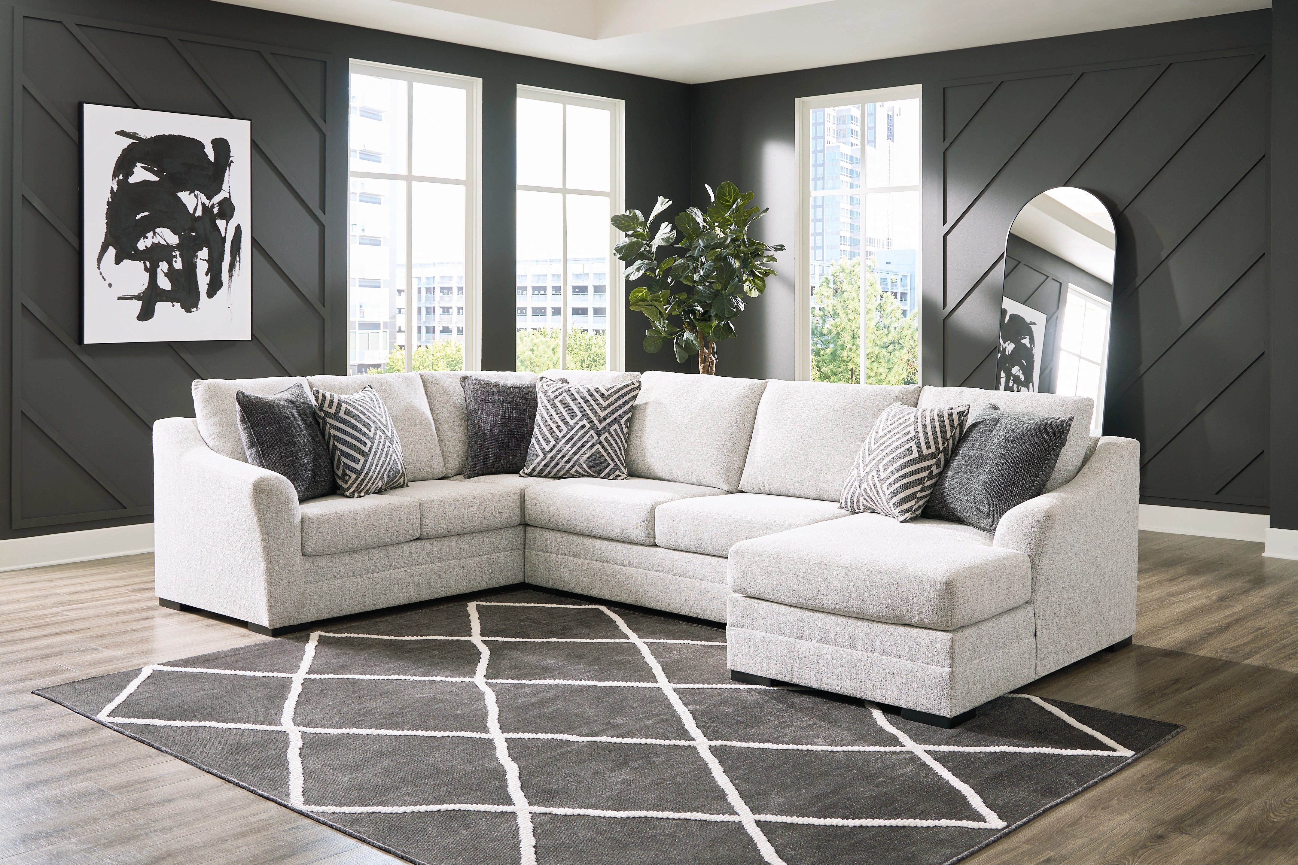 Koralynn 6 Seater Right Arm Facing Corner Chaise Stone Fabric