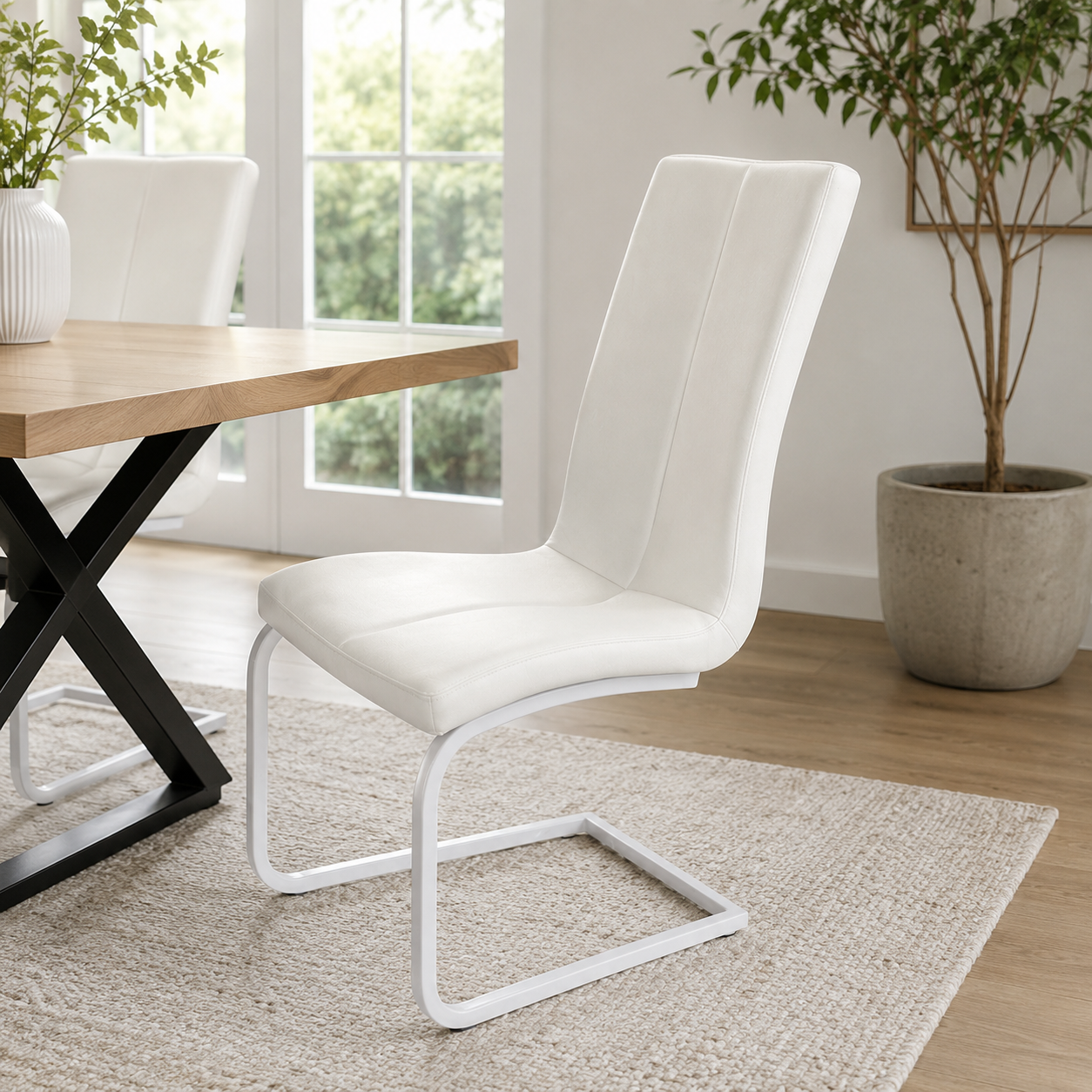 Lennox White PU Dining Chair with White Metal Base