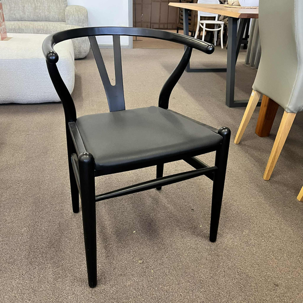 Lennox Wishbone Dining Chair – Black PU Seat
