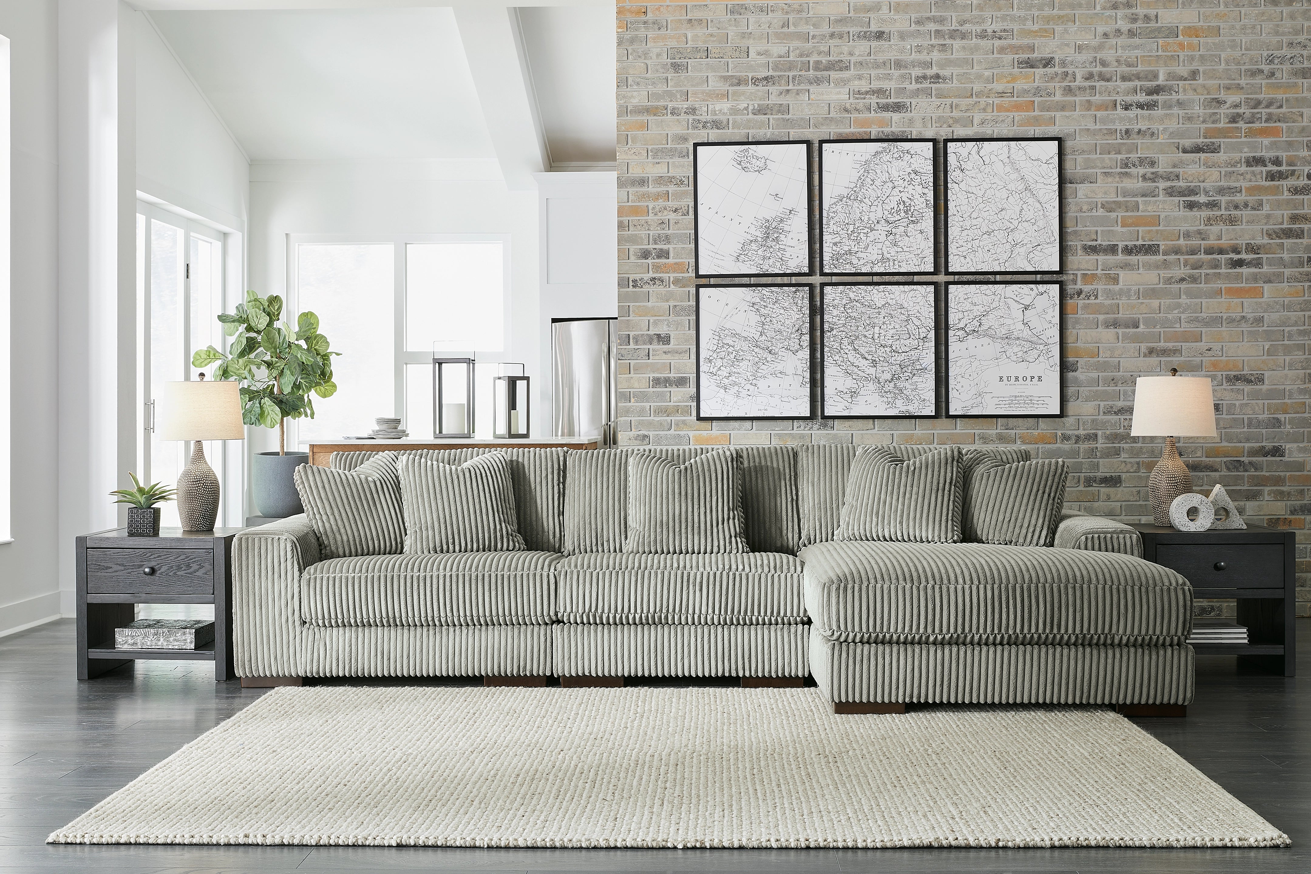 Lindyn 3 Seater Sectional with Right Hand Facing Chaise Fog Fabric