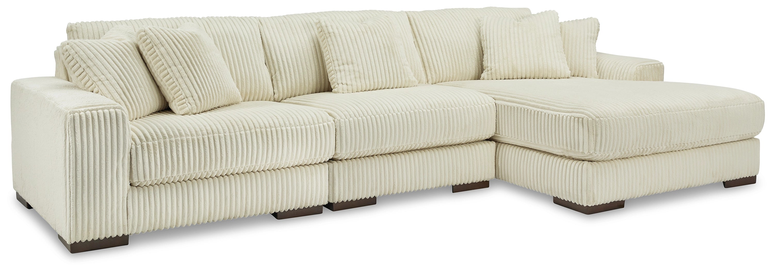 Lindyn 3 Seater Sectional with Right Hand Facing Chaise Ivory Fabric