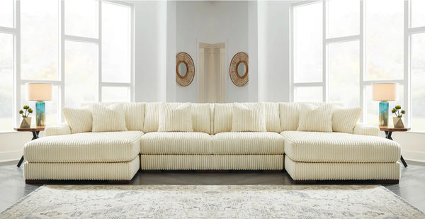 Lindyn 4 Seater Sectional Double Chaise Ivory Fabric