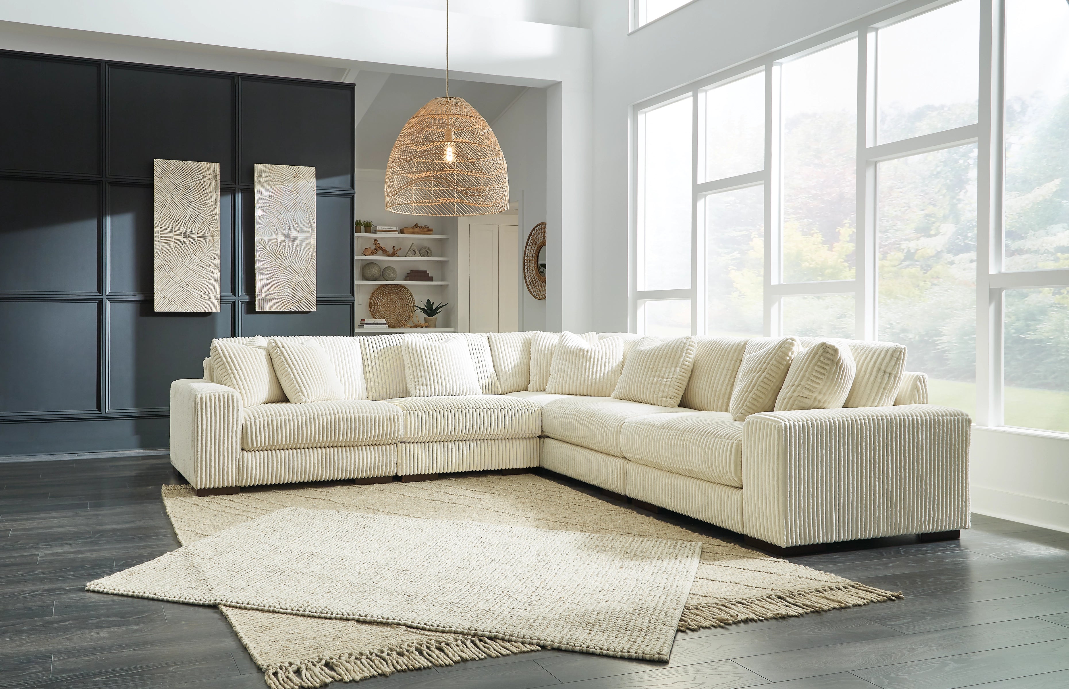 Lindyn 5 Seater Sectional Lounge Ivory Fabric