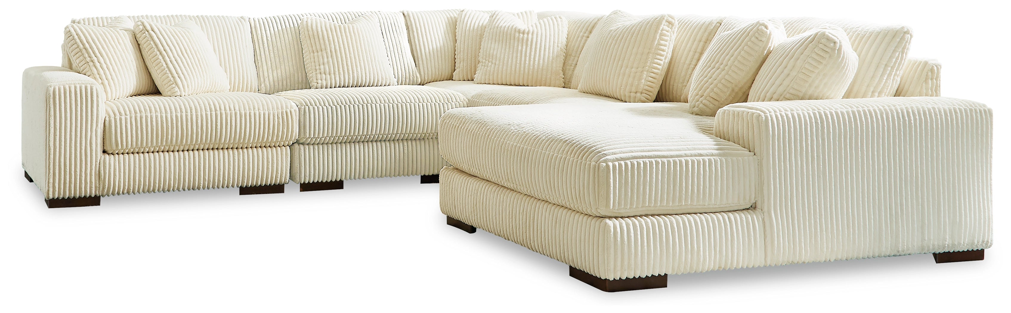 Lindyn 6 Seater Sectional with Right Hand Facing Chaise Ivory Fabric