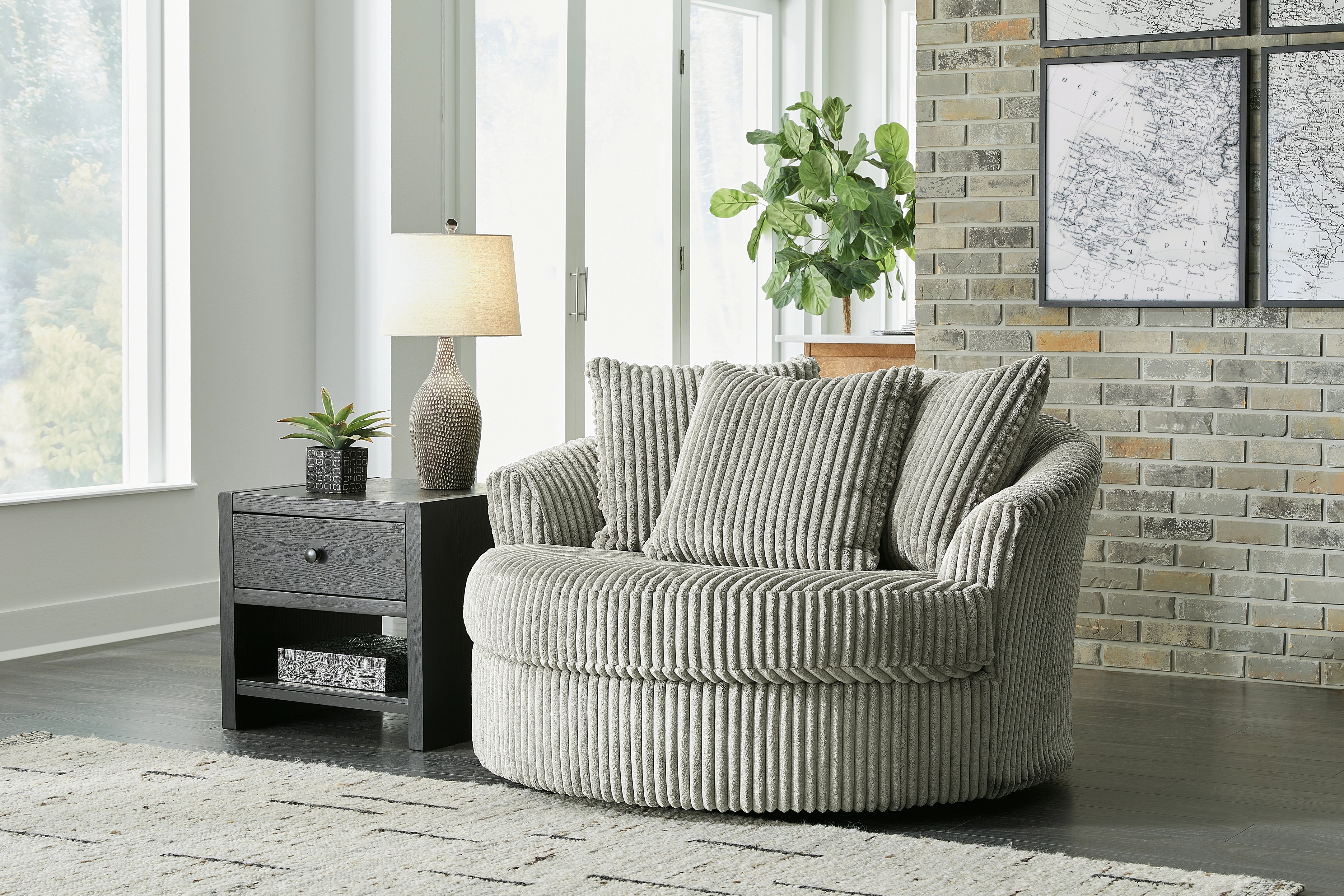 Lindyn Oversized Swivel Chair Fog Fabric