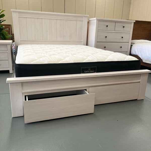 Maldives Bed with Under Storage Drawers - White Wash