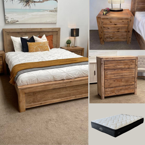 Matrix 5 Piece Double Bedroom Package with Tallboy - Natural