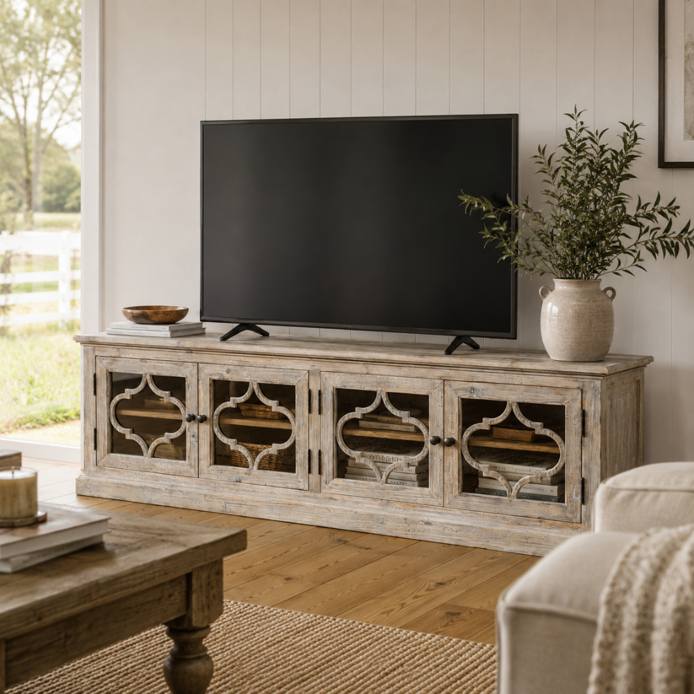 Mulia 180cm Recycled Timber TV Unit – Greywashed