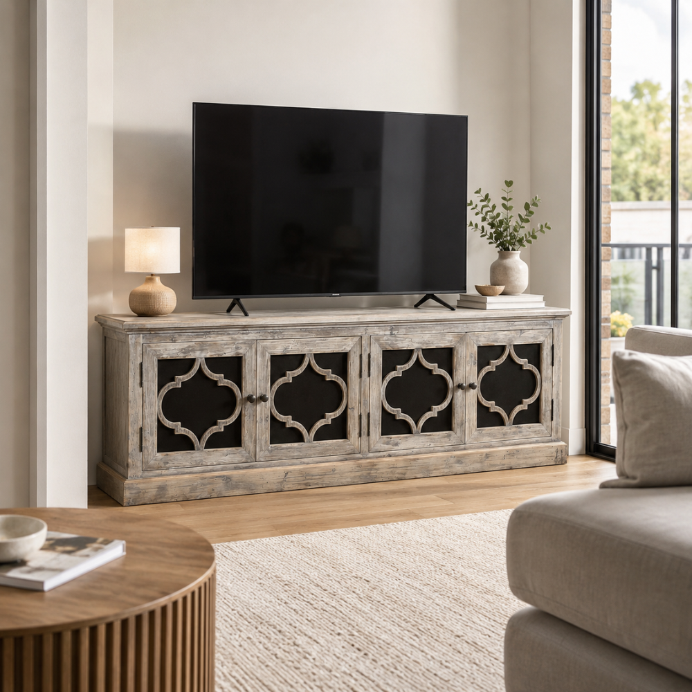 Mulia 180cm Recycled Timber TV Unit – Greywashed