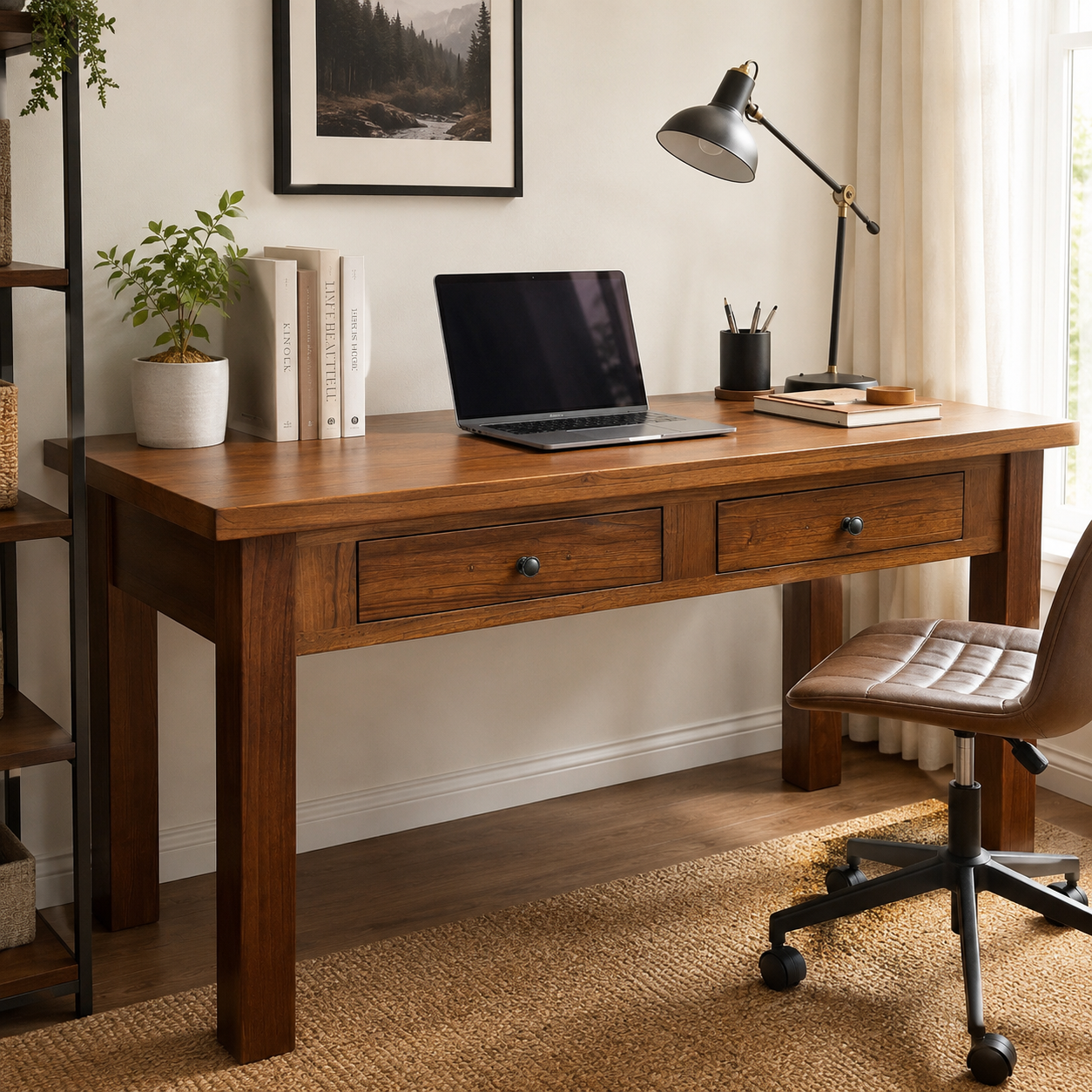 New Age 130cm Student Desk - Dark Oak