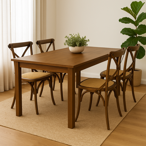 New Age 150cm Dining Table & 4x InStyle Cross Back Chairs – Dark Oak