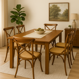 New Age 150cm Dining Table & 6x InStyle Cross Back Chairs – Dark Oak