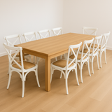 New Age 240cm Natural Table & 10 White Cross Back Chairs Bundle