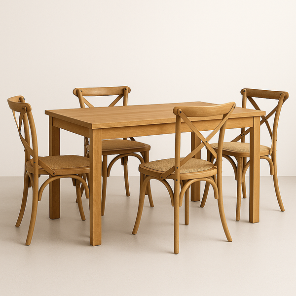 New Age 150cm Dining Table & 4 Natural Cross Back Chairs