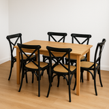 New Age 180cm Natural Dining Table & 6 Black Cross-Back Chairs