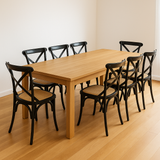 New Age 210cm Natural Dining Table & 8 Black Cross-Back Chairs