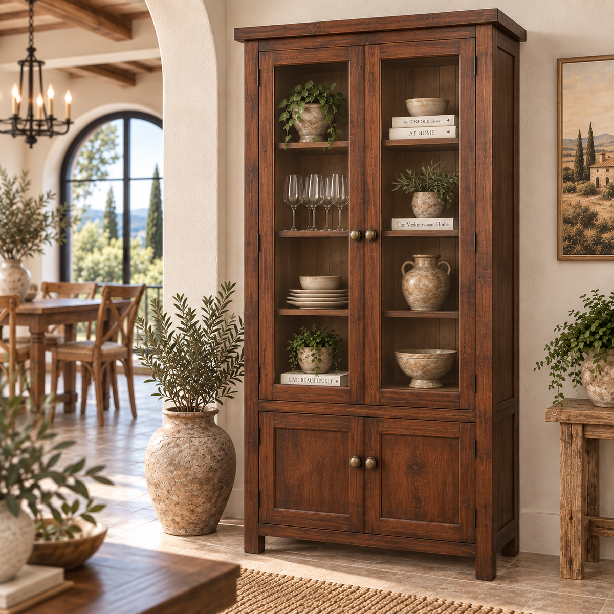 New Age Glass Display Cabinet - Dark Oak
