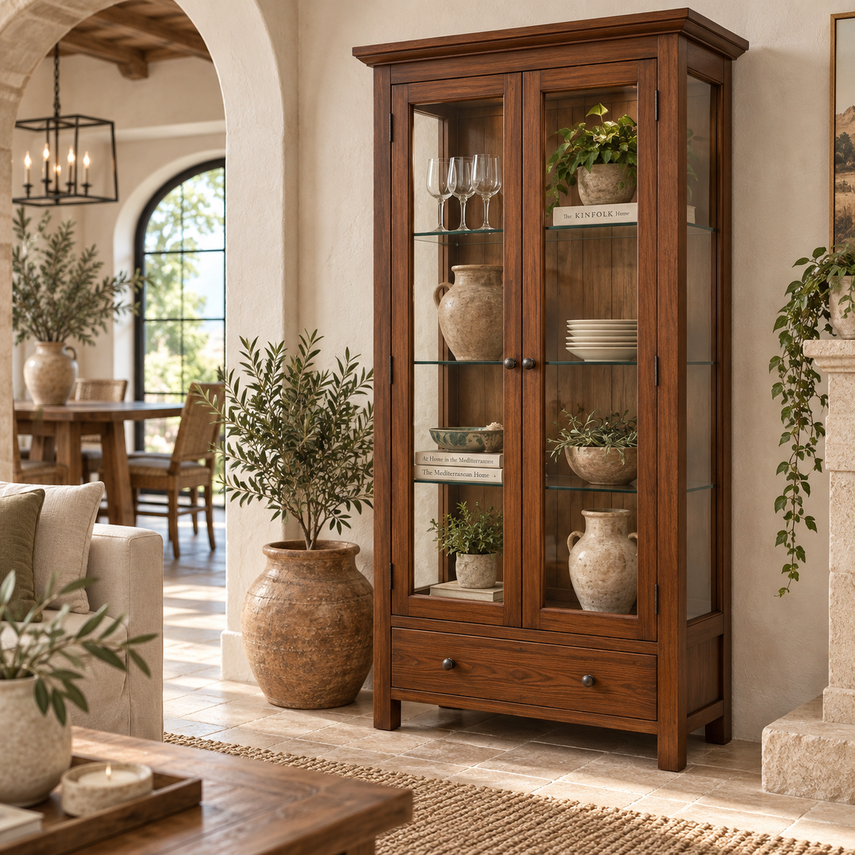 New Age Monash Glass Cabinet - Dark Oak