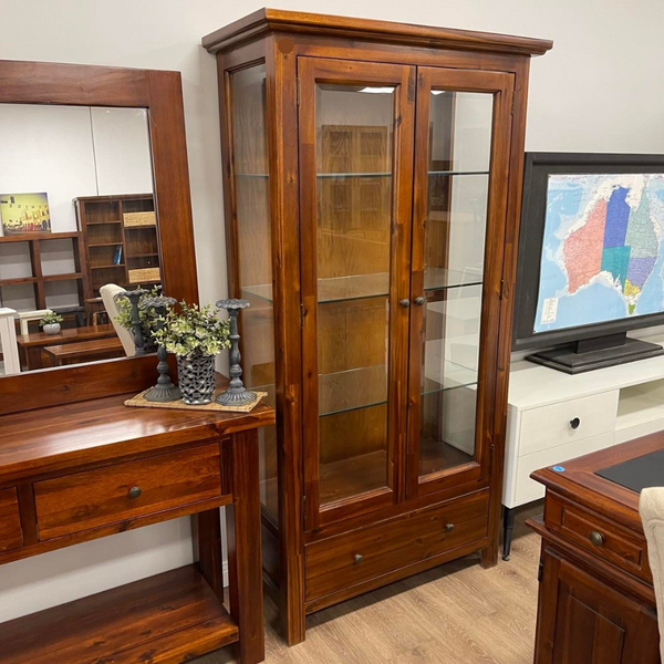 New Age Monash Glass Cabinet - Ironbark