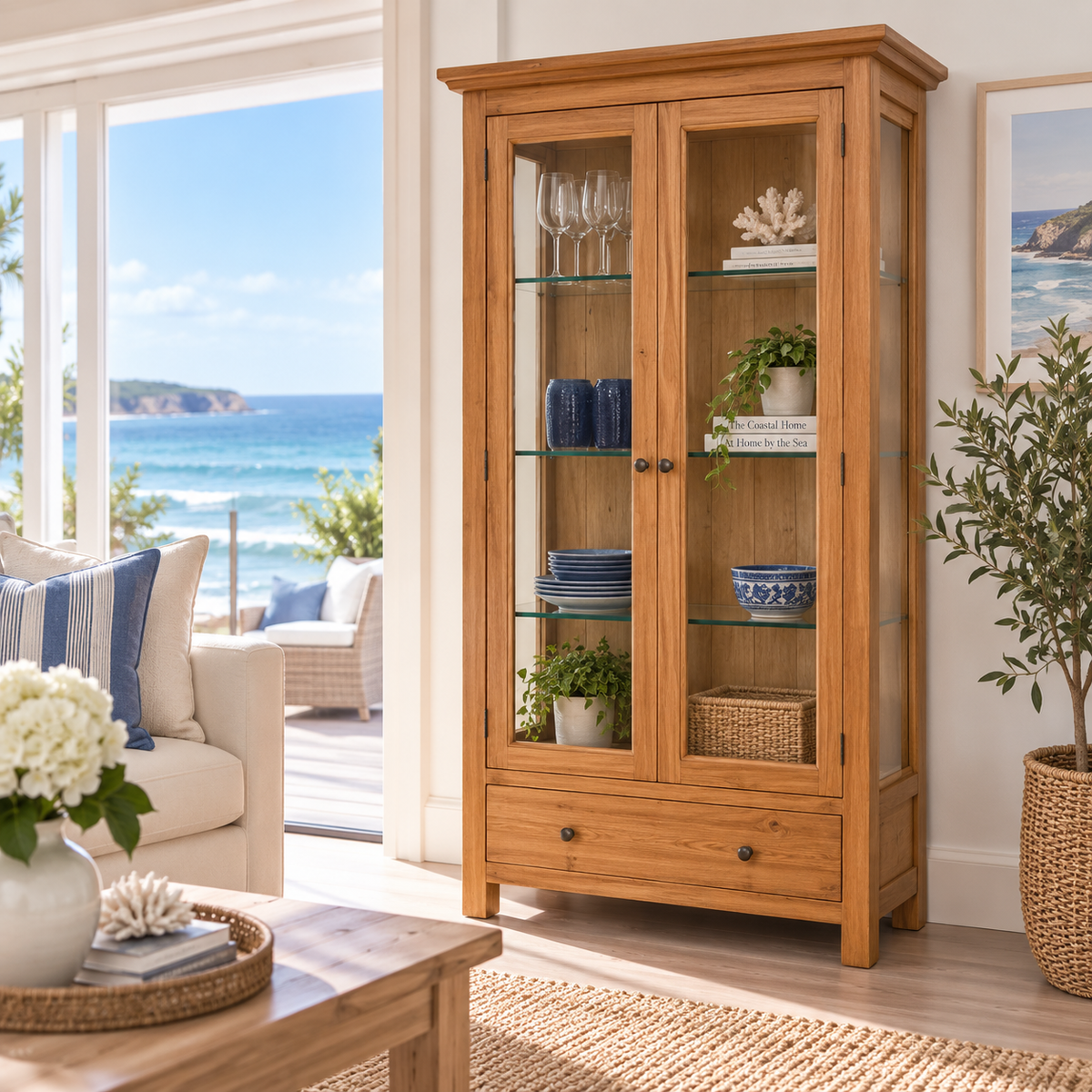 New Age Monash Glass Cabinet - Natural