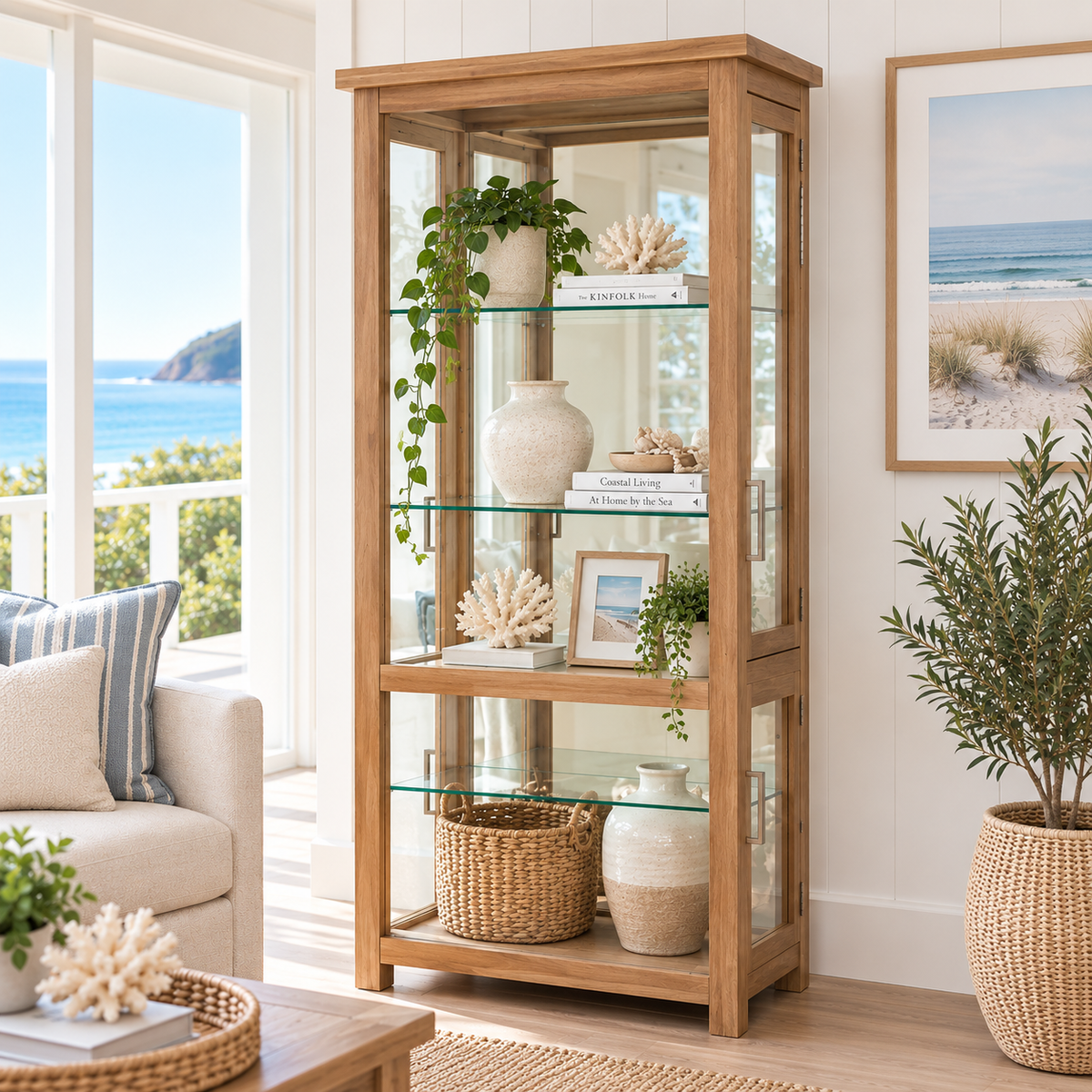 New Age Victoria Glass Display Cabinet - Natural