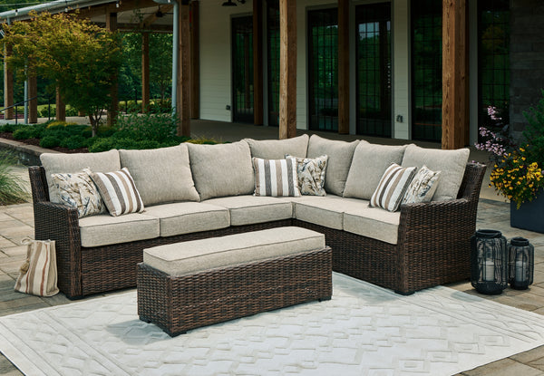 Brook Ranch Outdoor Lounge Set with Corner Sofa & Bench – Brown