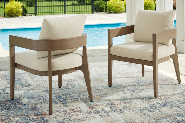 Serene Bay Outdoor Dining Arm Chairs with Cushions (Set of 2)