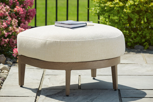 Serene Bay Outdoor Ottoman with Cushion – Dark Brown/White