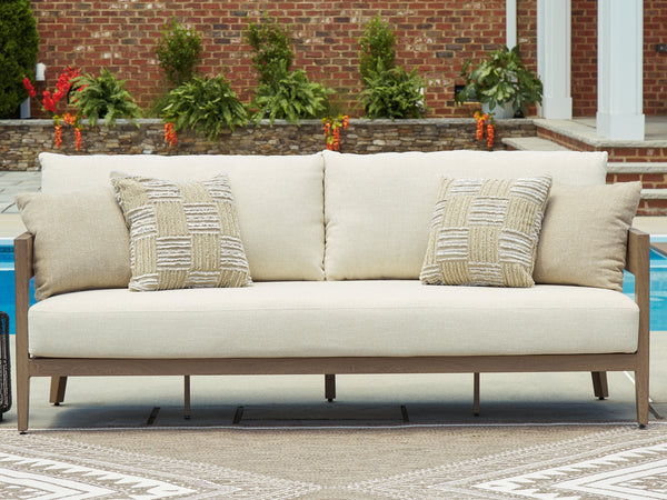Serene Bay Outdoor Sofa with Cushion – Dark Brown/White