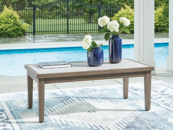 Rainier Ranch Outdoor Coffee Table with Sintered Stone Top – Brown/Beige